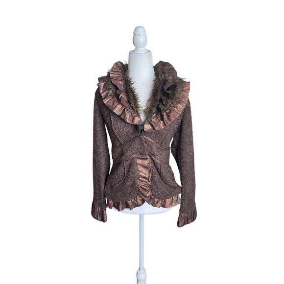 Boston Proper Ruffle Trim Jacket – Small – Y2K Glam Rock Romantic - Picture 1 of 8